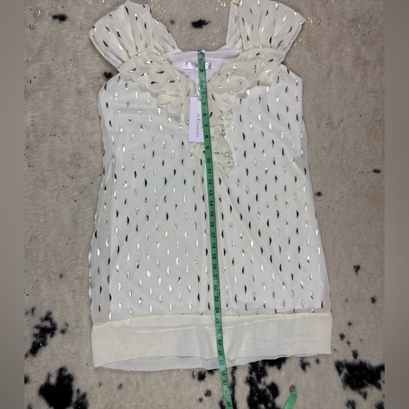 Laurie & Joe Ivory Chiffon and Metallic Gold Barbie Mini Dress Size Medium NWT - Picture 6 of 8